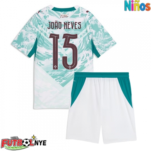 Camiseta Portugal Joao Neves #15 Visitante Equipación para niños Mundial 2026 manga corta (+ pantalones cortos)